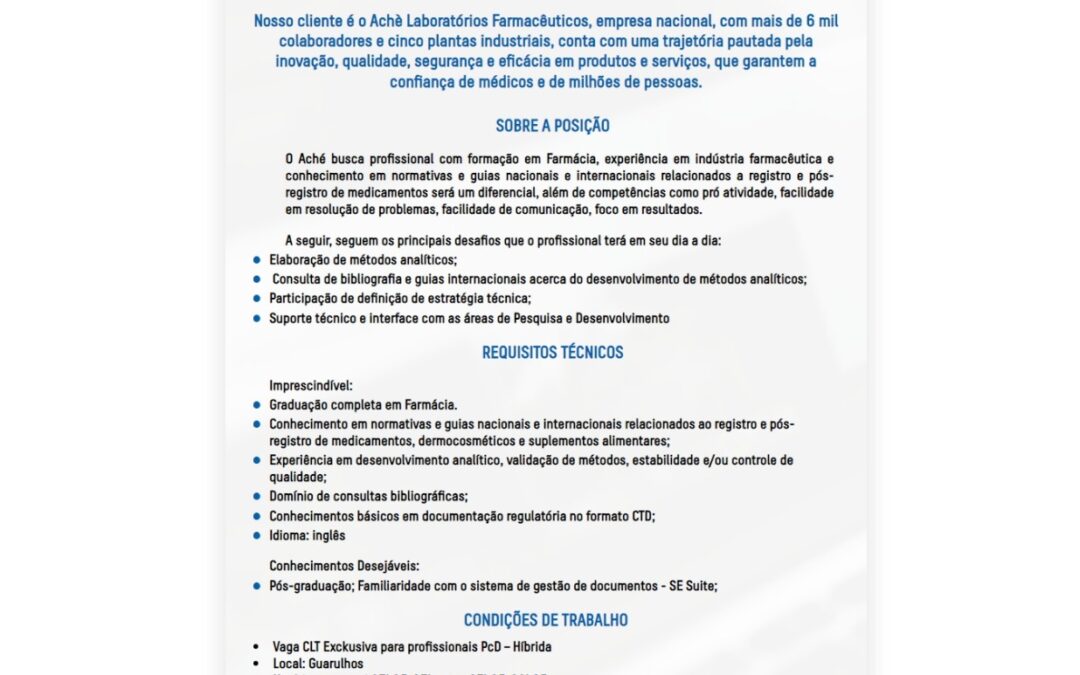 Vaga de Analista de Documentação Técnica Pleno – Exclusivo para PcD