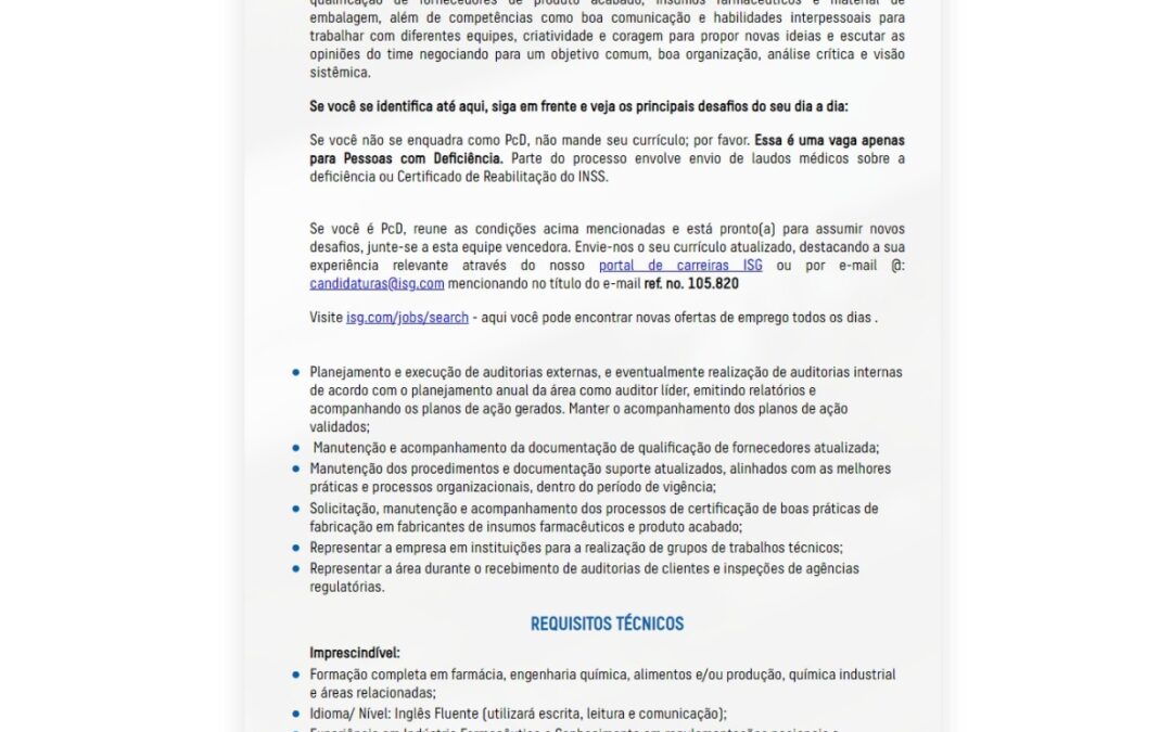 Vaga de Analista Garantia da Qualidade Senior – Exclusivo para PcD