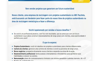 VAGA PARA VENDEDOR DE PROJETOS DE SUSTENTABILIDADE NO ABC PAULISTA