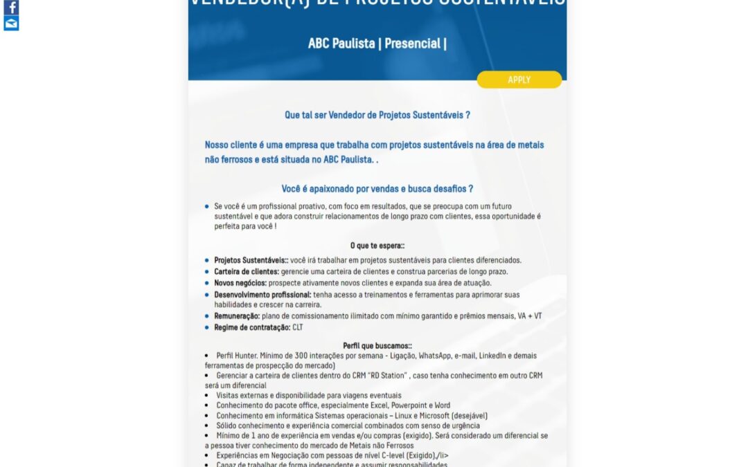Vendedor de Projetos Sustentáveis